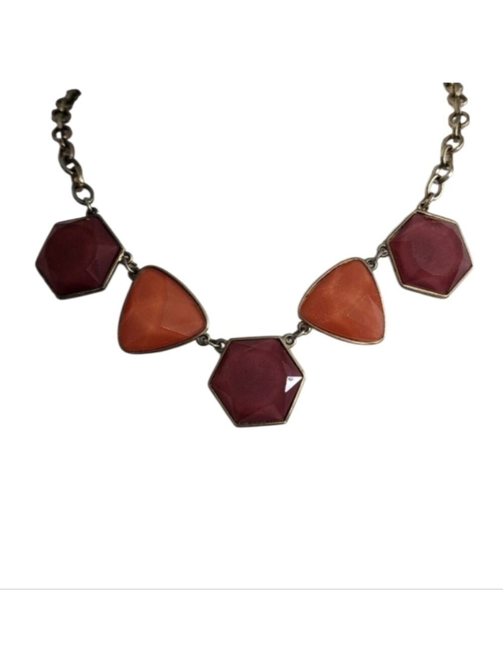 Red and Orange Geometric Necklace with Brass Chain